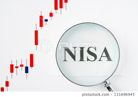 白色背景上用放大鏡放大的字母 NISA 和燭台圖 131696945