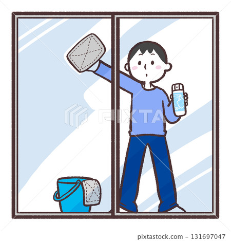 Illustration of a man cleaning windows 131697047