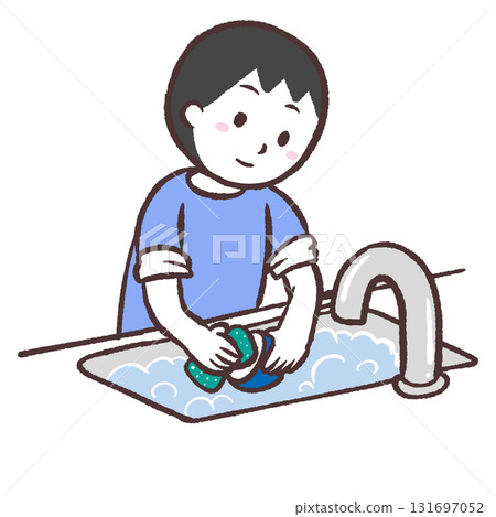 Illustration of a man doing the dishes 131697052