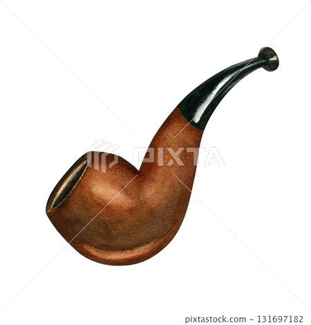 Smoking pipe watercolor illustration for cigar club. Hand-drawn on a white background 131697182