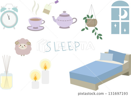 有助於睡眠的夜間物品插圖集 有助於睡眠的夜間物品插圖集 131697193
