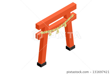 帶有註連繩的神社牌坊門的簡單等距圖標 131697421