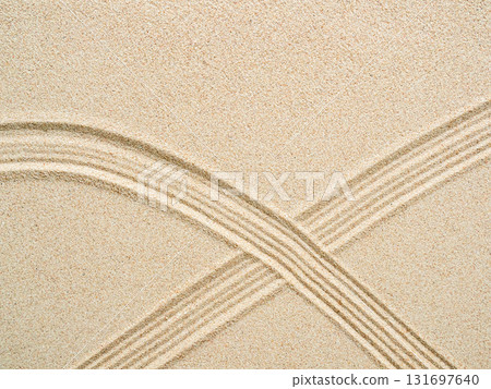 Zen Garden Sand White Background Japanese Balance Meditation Relax Buddhism Spirituality, Pattern Line Wave Mandala Mockup Spa Vacation Yoga Lifestyle Natural Summer, Texture Desert Coast Sea. 131697640