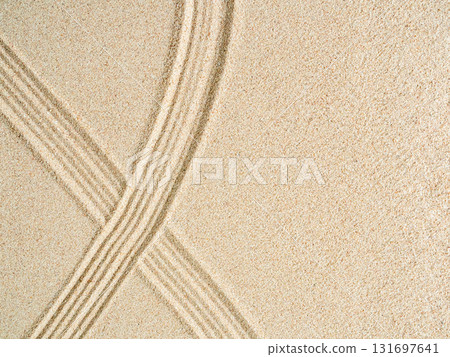 Zen Garden Sand White Background Japanese Balance Meditation Relax Buddhism Spirituality, Pattern Line Wave Mandala Mockup Spa Vacation Yoga Lifestyle Natural Summer, Texture Desert Coast Sea. 131697641