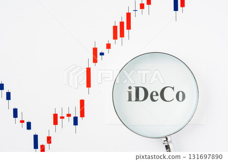 iDeCo 這個字和用放大鏡在白色背景上放大的燭台圖 131697890