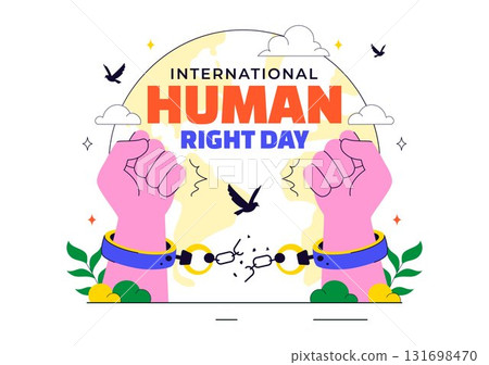 International Human Rights Day Vector Illustration Featuring Diverse People Breaking Chains for Equality, Unity, Freedom, and Peace in Flat Background International Human Rights Day Vector Illustration Featuring Diverse People Breaking Chains for Equality, Unity, Freedom, and Peace in Flat Background 131698470