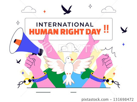 International Human Rights Day Vector Illustration Featuring Diverse People Breaking Chains for Equality, Unity, Freedom, and Peace in Flat Background 131698472