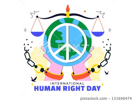 International Human Rights Day Vector Illustration Featuring Diverse People Breaking Chains for Equality, Unity, Freedom, and Peace in Flat Background 131698474