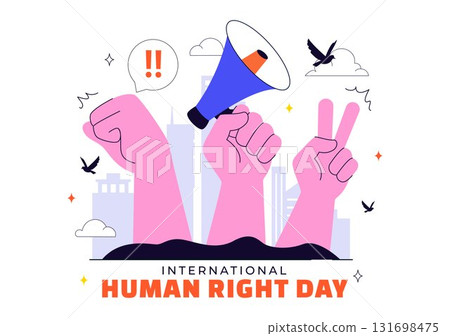 International Human Rights Day Vector Illustration Featuring Diverse People Breaking Chains for Equality, Unity, Freedom, and Peace in Flat Background 131698475