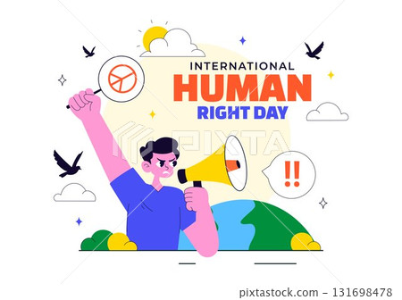International Human Rights Day Vector Illustration Featuring Diverse People Breaking Chains for Equality, Unity, Freedom, and Peace in Flat Background 131698478