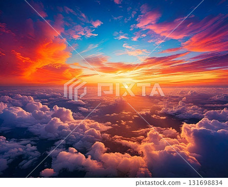 Sunset sky and sea of clouds | Fantastic landscape art 131698834