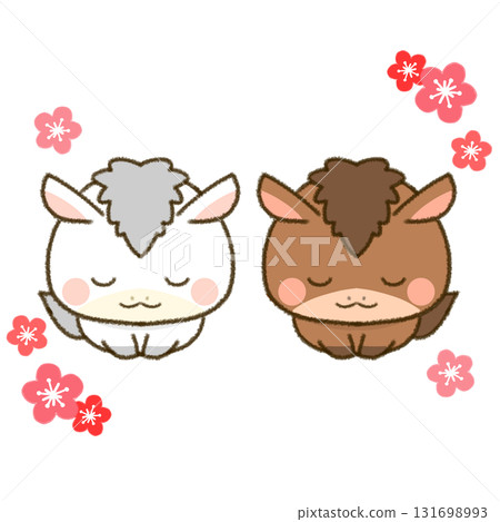 Year of the Horse New Year's card material: Two bowing horses 131698993