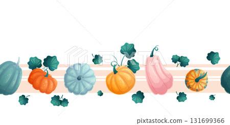 Seamless border with colorful pumpkins on a... - Stock Illustration ...