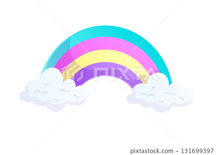 Colorful rainbow with clouds. Icon on a white background. Isolated vector illustration for design, prints, postcards. Colorful rainbow with clouds. Icon on a white background. Isolated vector illustration for design, prints, postcards. 131699397