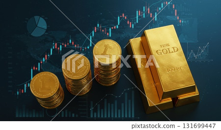 The rise in the price of gold and miniature figures of businessmen in the global economy 131699447