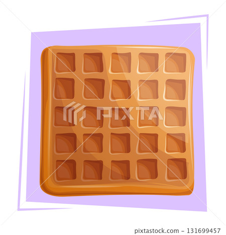 Delicious waffle on a purple background. The concept of confectionery, baking, cooking. Isolated vector illustration for menu design, posters, banners, covers Delicious waffle on a purple background. The concept of confectionery, baking, cooking. Isolated vector illustration for menu design, posters, banners, covers 131699457
