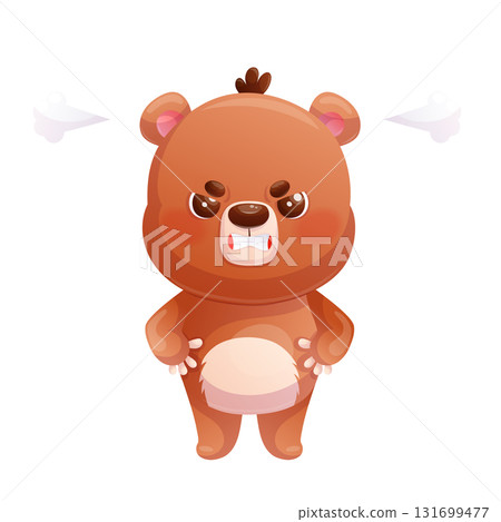 Funny angry cute bear on a white background. Cartoon children's vector illustration for the design of postcards, cards, clothes, textiles, stickers. 131699477