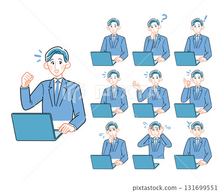 一套 10 個圖案,描繪的是穿著簡單西裝的年輕男性辦公室職員 一套 10 個圖案,描繪的是穿著簡單西裝的年輕男性辦公室職員 131699551