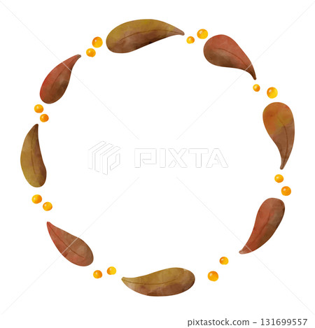 A botanical frame of leaves and fruits in natural and calm autumn colors with a watercolor touch 131699557
