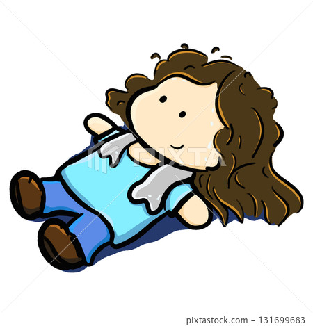 Cartoon girl lying down after exercise color illustration 131699683