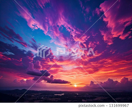 紫色與藍色抽象的夜空 | 夕陽與發光的雲彩 131699967