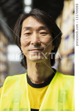 Asian business owner supervises order processing in a large scale logistics hub, coordinating express delivery and providing local customers with reliable service. Efficient e-commerce operations. 131700068