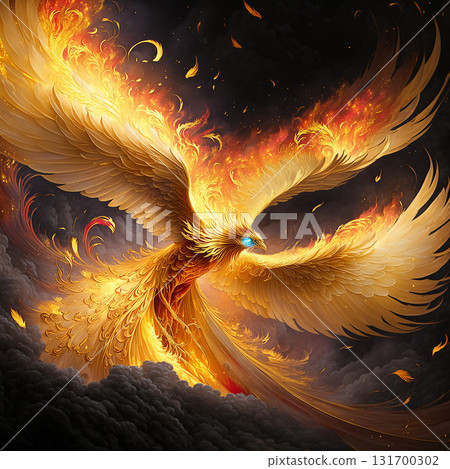 Golden Phoenix, Firebird Flight, Generative AI Image 131700302