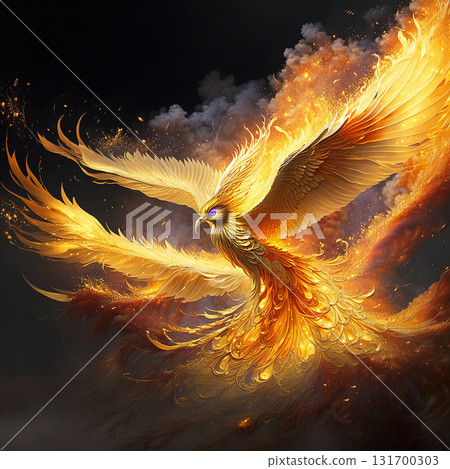 Golden Phoenix, Firebird Flight, Generative AI Image 131700303