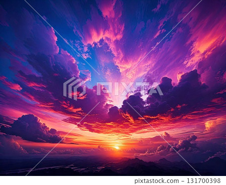 Deep blue and purple evening sky | Magnificent and dramatic cloudscape Deep blue and purple evening sky | Magnificent and dramatic cloudscape 131700398