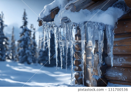 屋簷上懸掛著冰柱 屋簷上懸掛著冰柱 131700536