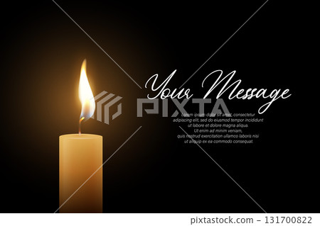 Candle Light, Vector Illustration with Burning Flame on Dark Background. Memorial and Sympathy Card Template. Spiritual and Calm Design For Remembrance, Meditation, Condolence and Invitation 131700822