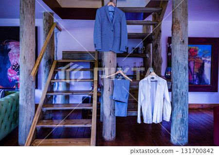 Suit attire bowtie blazer outfits cloths coat wedding mens groom 131700842