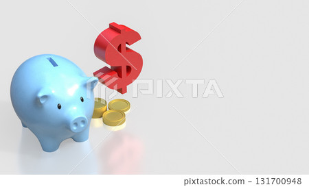 The Blue Piggy Bank and dollar for Business or earn concept 3d rendering. 131700948