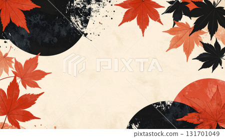 A beautiful modern Japanese background composed of circles and autumn leaves 131701049