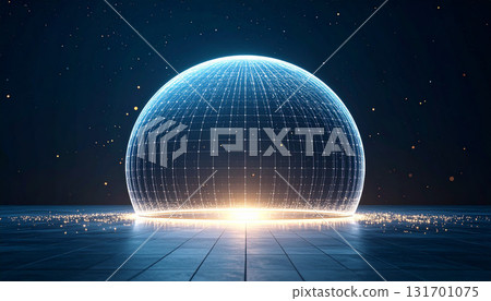 科幻風格的圓頂結構，帶有閃閃發光的粒子 131701075