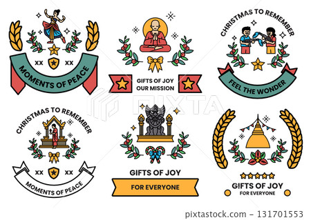 A set of six Christmas themed banners with a variety of symbols and designs A set of six Christmas themed banners with a variety of symbols and designs 131701553