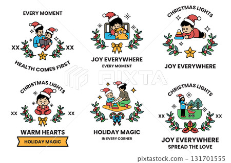 The image is a collection of six different Christmas-themed designs The image is a collection of six different Christmas-themed designs 131701555