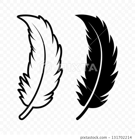 Vector Black and White Fluffy Feather Logo Icons. Silhouette Feather Set Closeup Isolated. Design Template of Flamingo, Angel, Bird Feather. Lightness and Freedom Concept 131702214