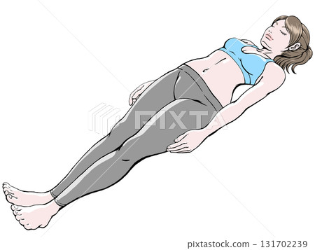 瑜珈 - 死人式_年輕女子平躺_無陰影 131702239