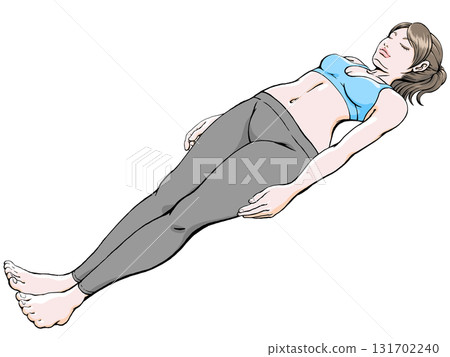 Yoga - Dead man pose_young woman lying in a straight position 131702240