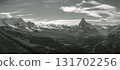 Black and white panorama of the Matterhorn from Blauherd, Switzerland 131702256