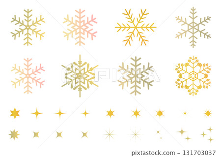 Gold snowflake and glitter illustration set, pattern, background illustration, vector material 131703037