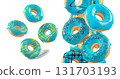 Donuts with blue blueberry glaze, sprinkles, white drizzle, and dots isolated on white transparent background 131703193