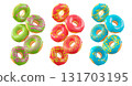 Assorted donuts with colorful icing, sprinkles, and chocolate isolated on white transparent background 131703195