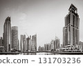 View of Dubai Marina bay with yacht, Dubai, UAE 131703236