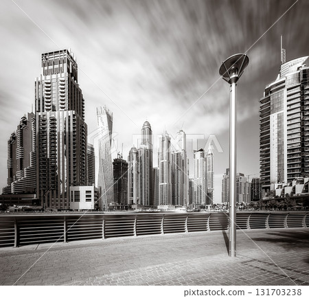 Panoramic view of Dubai Marina bay, Dubai, UAE. 131703238
