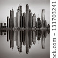 Skyscrapers and Urban city skyline over water, black and white style, city background, Dubai Marina bay UAE 131703241