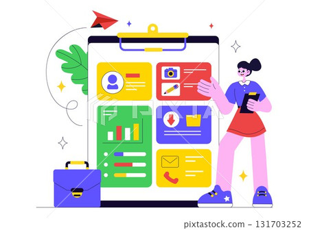 Personal Portfolio Vector Illustration with Profile Information, Resume, and Self Improvement Concept to Attract Clients and Employers in Background 131703252