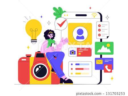 Personal Portfolio Vector Illustration with Profile Information, Resume, and Self Improvement Concept to Attract Clients and Employers in Background Personal Portfolio Vector Illustration with Profile Information, Resume, and Self Improvement Concept to Attract Clients and Employers in Background 131703253