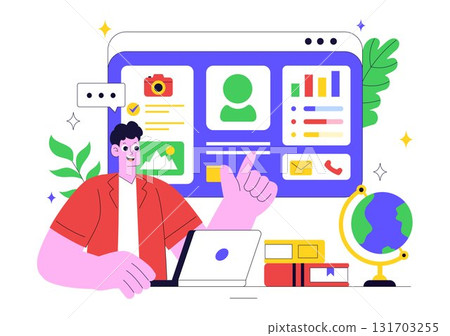 Personal Portfolio Vector Illustration with Profile Information, Resume, and Self Improvement Concept to Attract Clients and Employers in Background Personal Portfolio Vector Illustration with Profile Information, Resume, and Self Improvement Concept to Attract Clients and Employers in Background 131703255